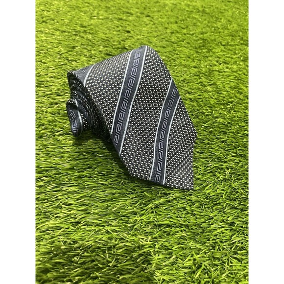 VERSACE CLASSIC V2 Gray Striped Baroque Frame Silk Tie ITALY 57"/3.25" EUC - Picture 5 of 14